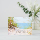 Gone Coastal New Zuhause Beach Path Watercolor Ankündigungspostkarte (Stehend Vorderseite)