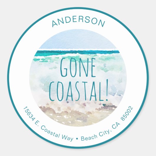 Gone Coastal Rücksendeadressen-Aufkleber Runder Aufkleber (Vorderseite)