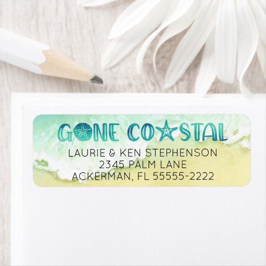 Gone Coastal Watercolor Beach Moving Rücksendeadre (Insitu)