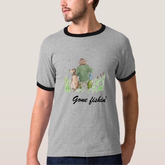 Gone fish in' Man Fishing and Dog T-Shirt (Vorderseite)