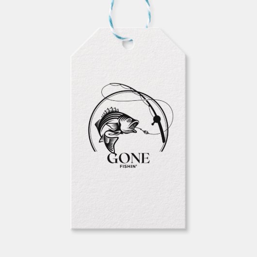 Gone Fishin' | Schwarz-Weiß Geschenkanhänger (Vorderseite)