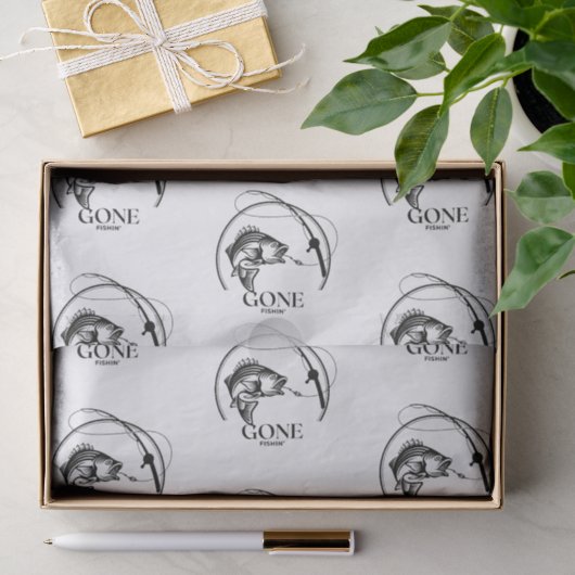 Gone Fishin' | Schwarz-Weiß Seidenpapier (Geschenk)