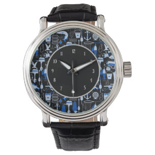 Gone Fishing Blue Pattern Armbanduhr