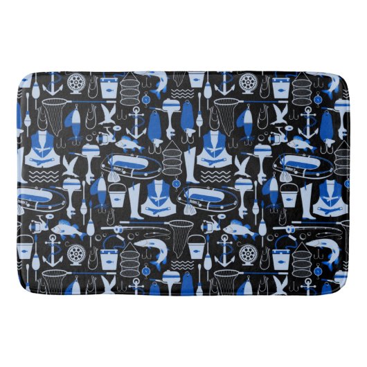 Gone Fishing Blue Pattern Badematte (Vorderseite)