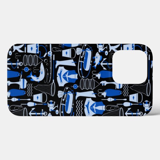 Gone Fishing Blue Pattern Case-Mate iPhone Hülle (Rückseite (Horizontal))