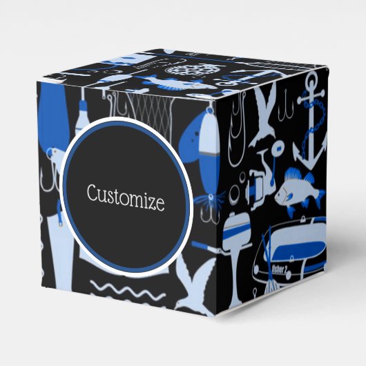 Gone Fishing Blue Pattern Cube Geschenkschachtel (Vorderseite)