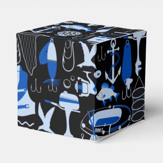 Gone Fishing Blue Pattern Cube Geschenkschachtel (Rückseite)