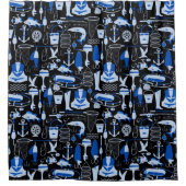 Gone Fishing Blue Pattern Duschvorhang (Vorderseite)