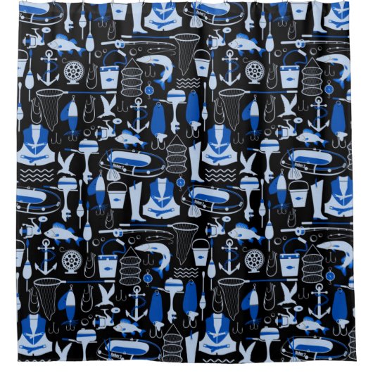 Gone Fishing Blue Pattern Duschvorhang (Vorderseite)
