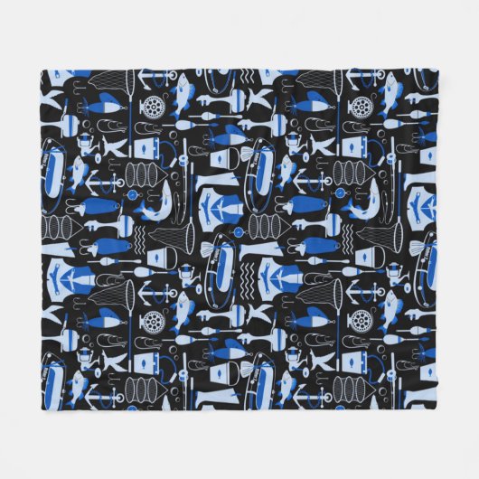 Gone Fishing Blue Pattern Fleecedecke (Vorderseite (Horizontal))