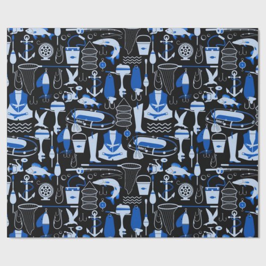 Gone Fishing Blue Pattern Geschenkpapier (Flach)