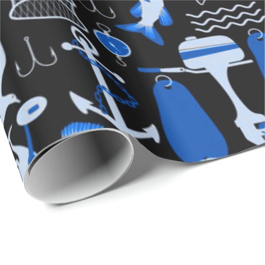 Gone Fishing Blue Pattern Geschenkpapier (Rolleneckpunkt)