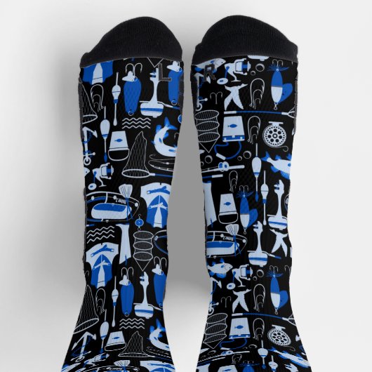 Gone Fishing Blue Pattern Socken (Oben)