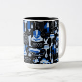Gone Fishing Blue Pattern Zweifarbige Tasse (VorderseiteRechts)