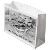Gone Fishing Catch Sie Später populäres Design Große Geschenktüte (Rückseite Schrägansicht)