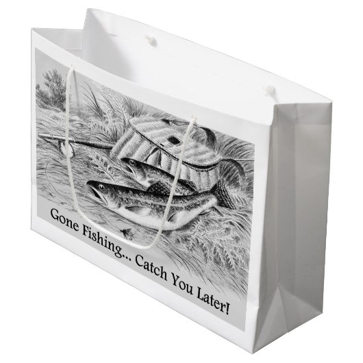 Gone Fishing Catch Sie Später populäres Design Große Geschenktüte (Vorderseite Schrägansicht)