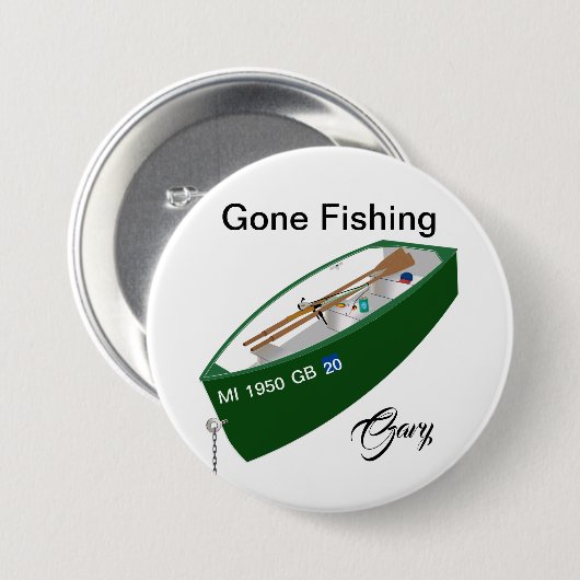 Gone Fishing Fischer Fishing Camp Button Button. (Vorne & Hinten)
