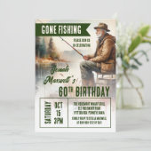 Gone Fishing Fisherman Scene Birthday Party Einladung (Stehend Vorderseite)