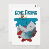 Gone Fishing Gewartet für den großen Cartoon der F Postkarte (Vorne/Hinten)