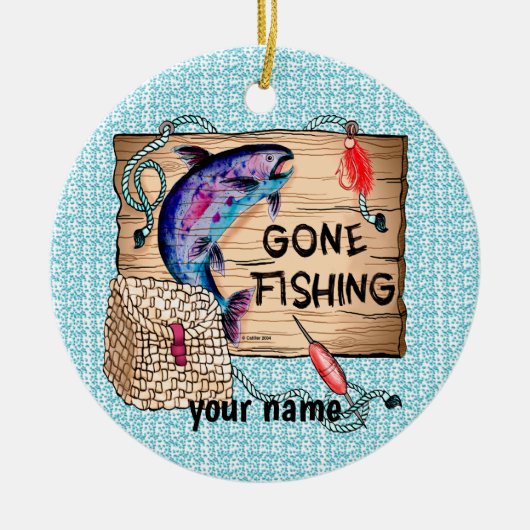 Gone Fishing individuelle Name Keramik Ornament (Vorne)