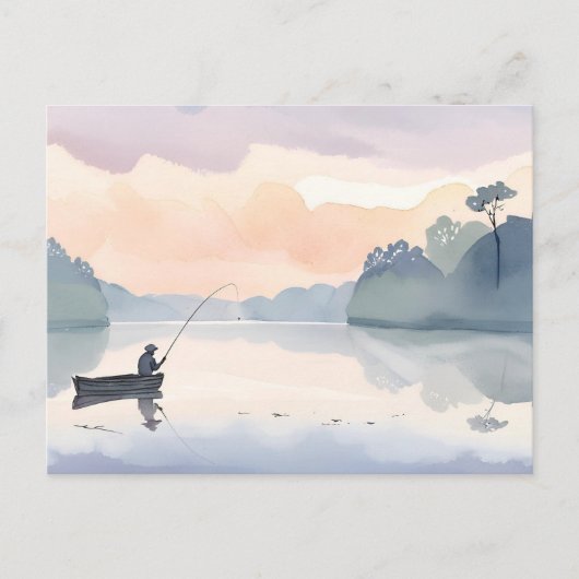 Gone Fishing | Lake Airline Wasserfarbe Friedlich Postkarte (Vorderseite)
