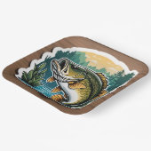 Gone Fishing Large Mouth Bass Fish on Wood Pappteller (Gewinkelt)