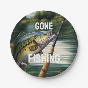 Gone Fishing Man Cave Lake House Bass Fish Pappteller