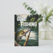 Gone Fishing Man Cave Lake House Bass Fish Postkarte (Stehend Vorderseite)