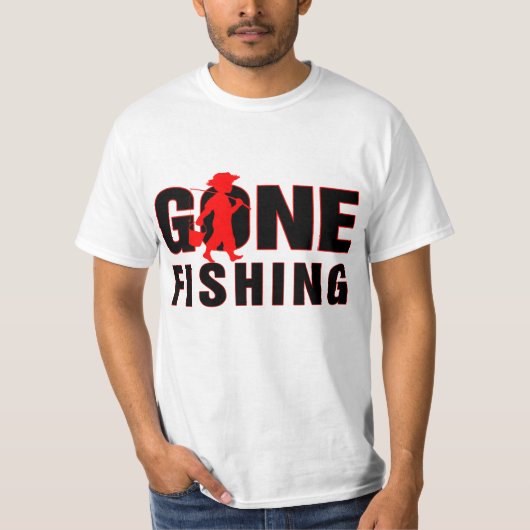 Gone Fishing-Red & Black Text Design T-Shirt (Vorderseite)