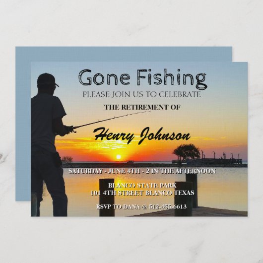 Gone Fishing Retirement Einladung (Vorne/Hinten)