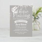 Gone Fishing Silver Retirement Party Einladung (Stehend Vorderseite)