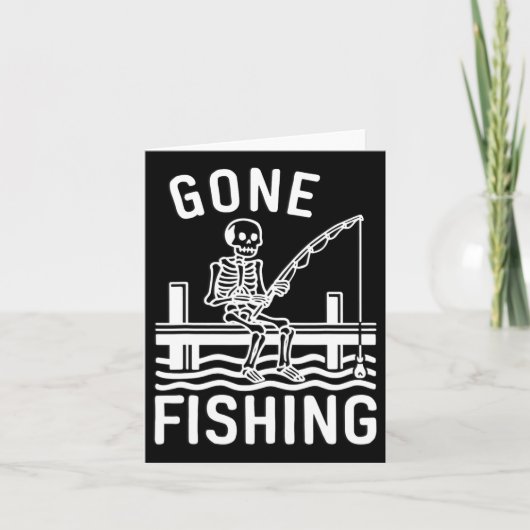 Gone Fishing Skeleton Funny Halloween Fischen Karte (Vorderseite)