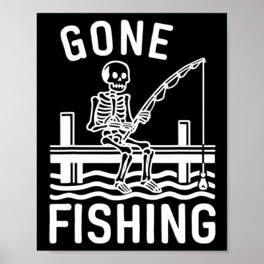 Gone Fishing Skeleton Funny Halloween Fischen Poster (Vorne)