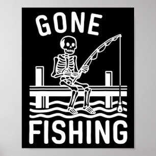 Gone Fishing Skelett Lustiger Halloween-Angler Poster
