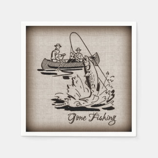 Gone Fishing Vintag Canoe Kayak Fisch auf Burlap Serviette