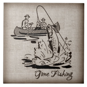 Gone Fishing Vintage-Canoe Kayak Fisch auf Jute Fliese