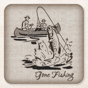 Gone Fishing Vintage-Canoe Kayak Fischen auf Jute Rechteckiger Pappuntersetzer