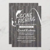Gone Fishing Wood Backretirement Party Einladung (Vorne/Hinten)