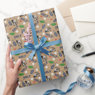 Gone Golfing on Wood Brown Geschenkpapier