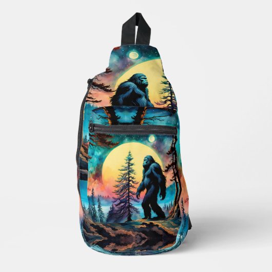 Gone Squatchin' farbenfrohe Sasquatch Landschaft A Crossbody Bag (Vorderseite)
