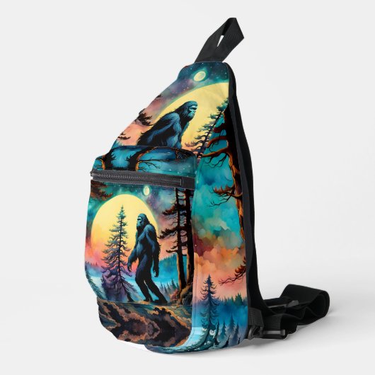 Gone Squatchin' farbenfrohe Sasquatch Landschaft A Crossbody Bag (Rechte Ecke)