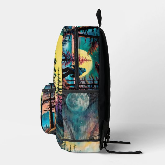 Gone Squatchin' farbenfrohe Sasquatch Landschaft Bedruckter Rucksack (Rechts)