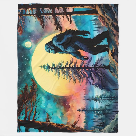Gone Squatchin' farbenfrohe Sasquatch Landschaft Fleecedecke (Vorderseite)