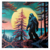 Gone Squatchin' farbenfrohe Sasquatch Landschaft Fliese (Vorderseite)