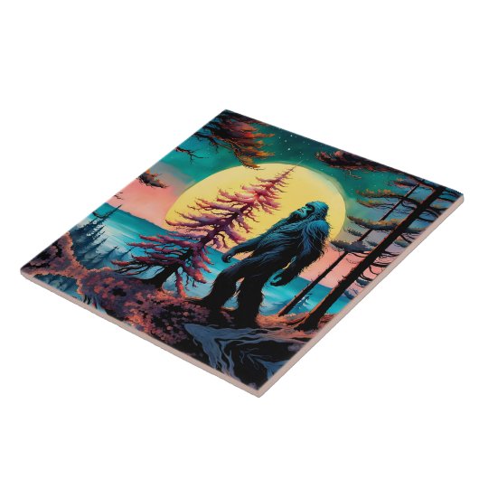 Gone Squatchin' farbenfrohe Sasquatch Landschaft Fliese (Seite)