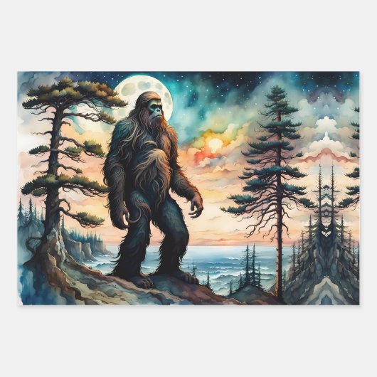 Gone Squatchin' farbenfrohe Sasquatch Landschaft Geschenkpapier Set (Vorderseite 3)