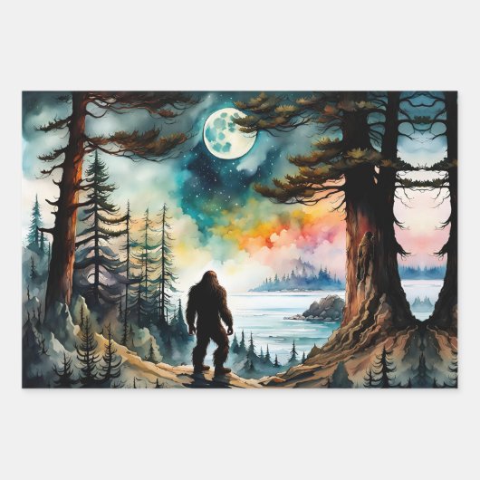 Gone Squatchin' farbenfrohe Sasquatch Landschaft Geschenkpapier Set (Vorderseite 2)