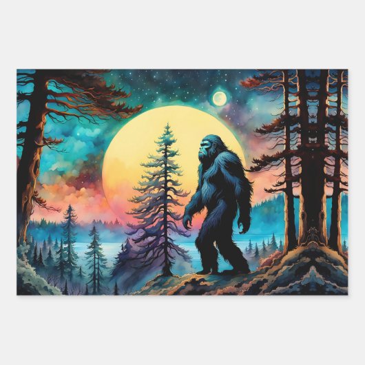 Gone Squatchin' farbenfrohe Sasquatch Landschaft Geschenkpapier Set (Vorderseite)