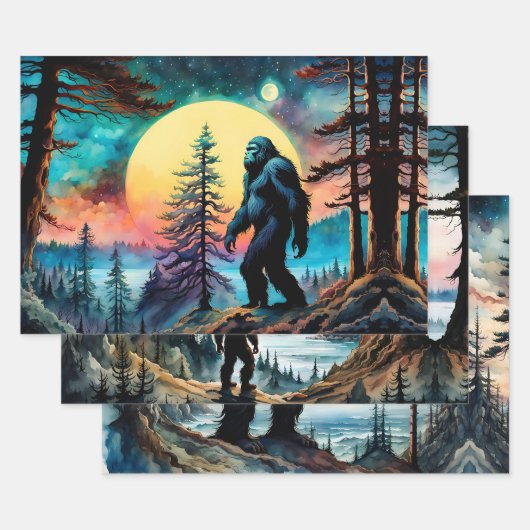 Gone Squatchin' farbenfrohe Sasquatch Landschaft Geschenkpapier Set (Set)