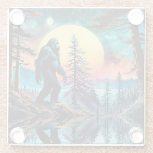 Gone Squatchin' farbenfrohe Sasquatch Landschaft Glasuntersetzer (Rückseite)
